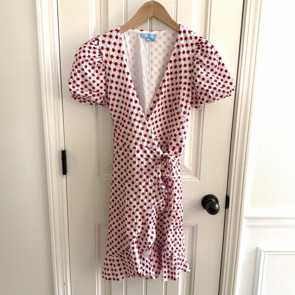 Draper James RSVP Red Floral Wrap Dress Size XS Puff Sleeve